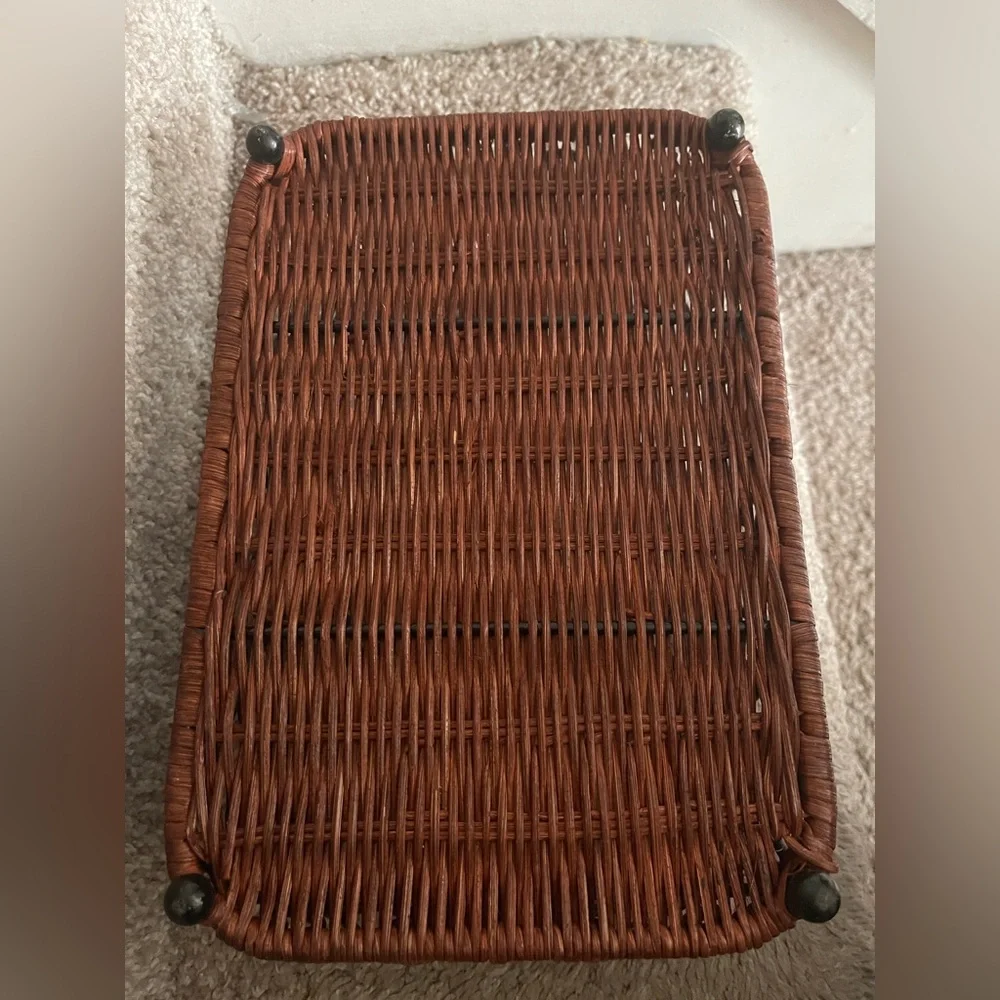 Elegant Brown Wicker and Black Metal Basket